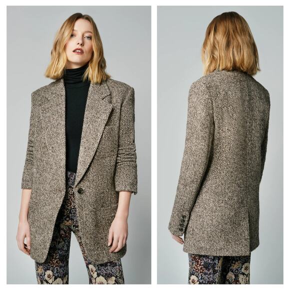 Smythe Oversize Herringbone Tweed Blazer Size Medium 🤎 - Picture 1 of 9
